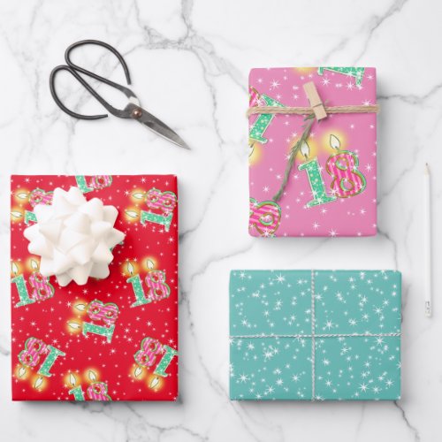 Teal Red Pink 18th Birthday Wrapping Paper