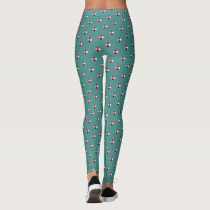 Teal Red Pink Eggplant Ivory Green Pattern Leggings