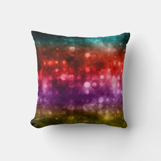 Teal, Red, Purple & Chartreuse Bokeh Design Throw Pillow (Front)