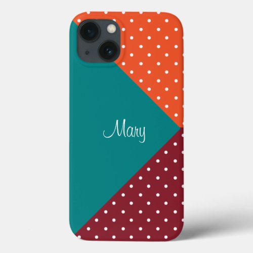 Teal Red Tangerine Orange Color Blocks Polka Dot iPhone 13 Case