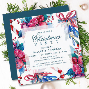 Teal Red Watercolor Corporate Christmas Party Invitation