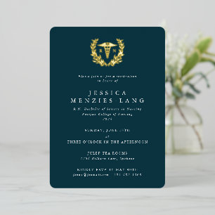 Teal Registered Nurse Caduceus+Laurel Wreath Foil Invitation