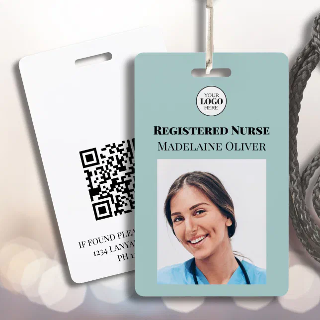 Teal Registered Nurse Photo ID Badge Logo QR Code | Zazzle