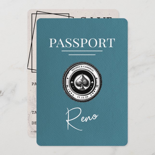 Teal Reno Passport Save The Date (Front/Back)