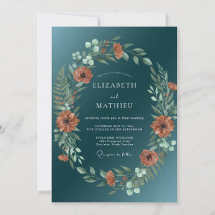 Teal Resplendent Autumnal Wedding Invitation