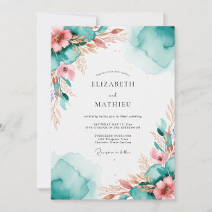Teal Resplendent Watercolor Wedding Invitation