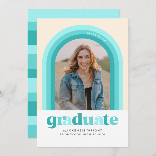Teal Retro Arch Graduation Announcement (Front/Back)