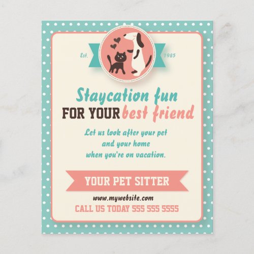 Teal Retro Cat and Dog Pet Sitter Flyer