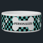 Teal Retro Checks Bowl<br><div class="desc">Pet Bowl. Featuring a fun teal retro black check pattern ready for you to personalize. The background color can be changed to any color you like. ✔NOTE: ONLY CHANGE THE TEMPLATE AREAS NEEDED! 😀 If needed, you can remove the text and start fresh adding whatever text and font you like....</div>