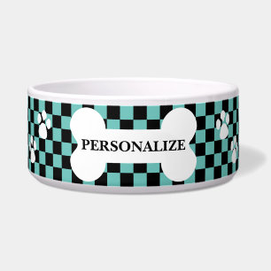 Teal Retro Checks Bowl