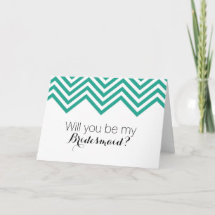 Teal Retro Chevron Will You Be My Bridesmaid? Invitation