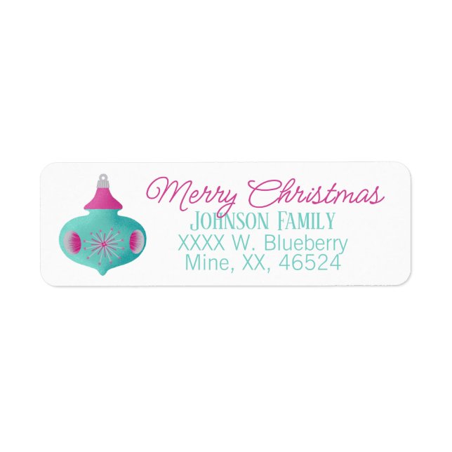 Teal Retro Christmas Ornament Label (Front)