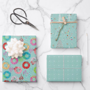 Teal Retro Christmas Wrapping Paper Sheets
