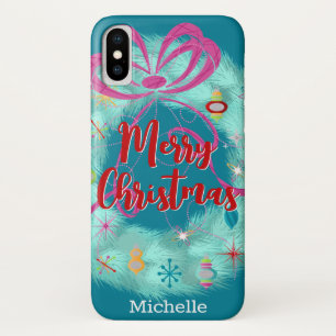 Teal Retro Christmas Wreath iPhone X Case