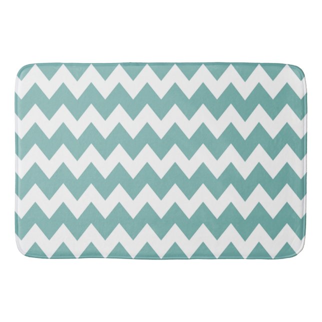 Teal Retro Colorful Modern Chevron ZigZag Pattern Bath Mat (Front)