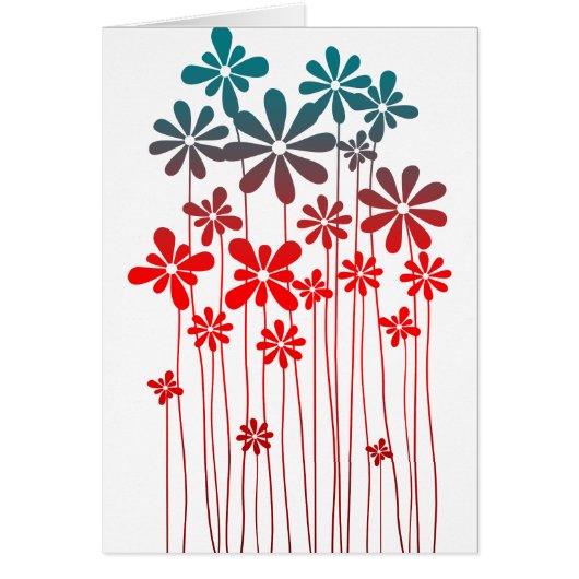Teal Retro Flowers Cards (Front)