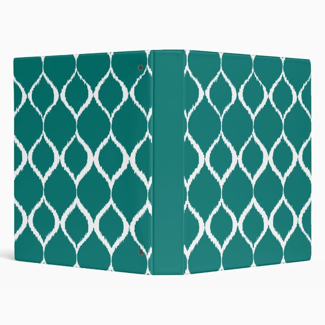 Teal Retro Geometric Ikat Tribal Print Pattern Binder (Background)