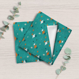 Teal Retro Mid Century Modern Atomic Starburst Fleece Blanket