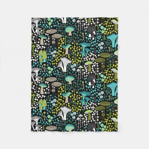 Teal Retro Mushroom Fleece Blanket