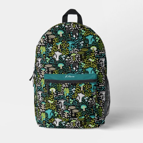 Teal Retro Mushroom Printed Backpack