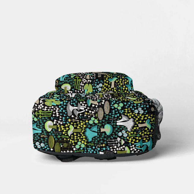 Teal & Black Mushroom Embroidered Backpack Teal Retro Mushroom Printed Backpack | Zazzle main image 3