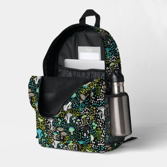 Teal & Black Mushroom Embroidered Backpack Waterproof Fairy Tale Mushroom Backpack, Durable School Bag  main image 4