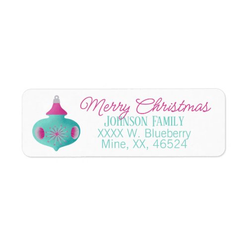 Teal Retro Ornament Christmas Label