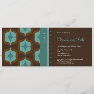 Teal Retro Pattern House Warming Party Invitation