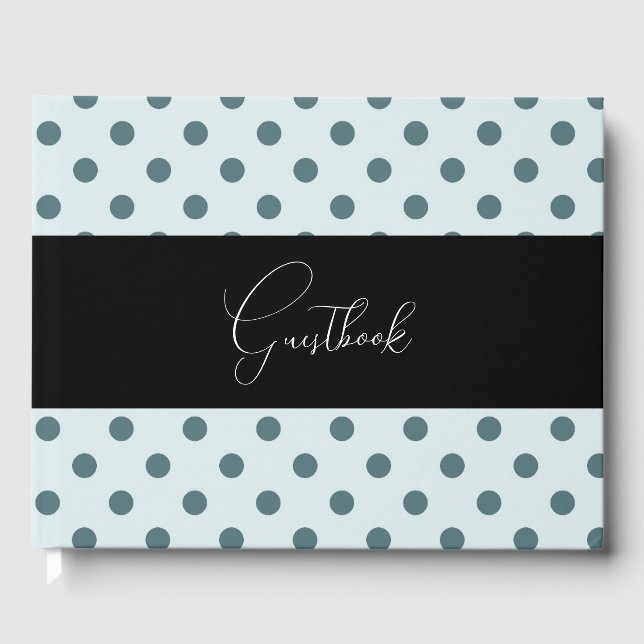 Teal Retro Polkadots Wedding Guest Book (Front)
