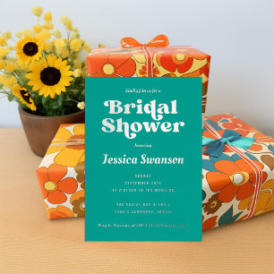 Teal Retro Serif Bridal Shower Silver Foil Invitation