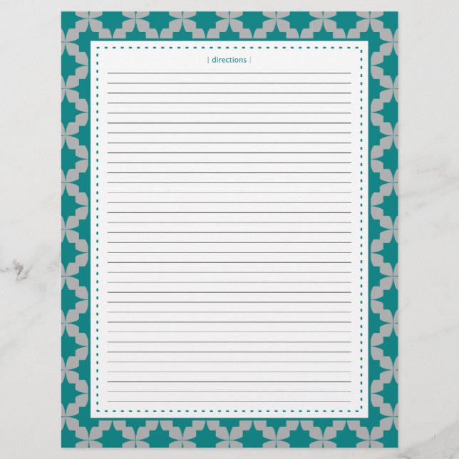 Teal Retro Star Additional Recipe Pages (Front)