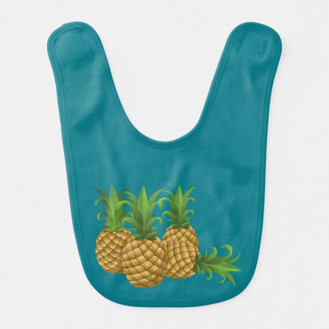 Teal Retro Vintage Pineapple Baby Bib (Front)