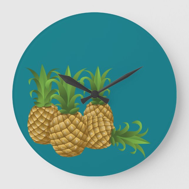Teal Retro Vintage Pineapple Large Clock (Front)