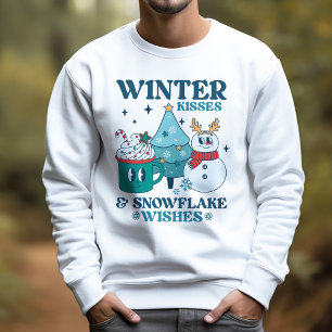 Teal Retro Winter Kisses & Snowflake Wishes Winter Sweatshirt