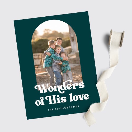  Teal Retro Wonders of His Love Arch Photo Holiday Card