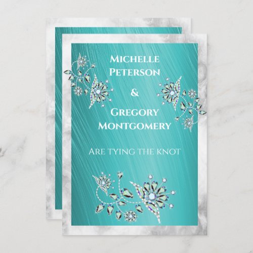 Teal Rhinestone Jewel Marble Border  Save The Date