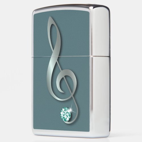 Teal Rhinestone Music Note Diamond Jewel Design Zippo Lighter