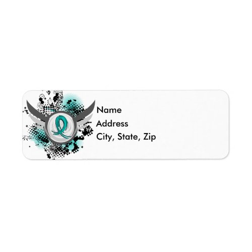 Teal Ribbon And Wings Ovarian Cancer Label
