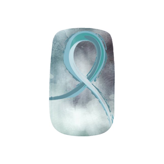 Teal Ribbon Awareness Minx Nail Art (Right Thumb)