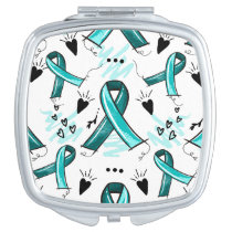 Teal Ribbon Awareness Seamless Pattern Compact Mirror