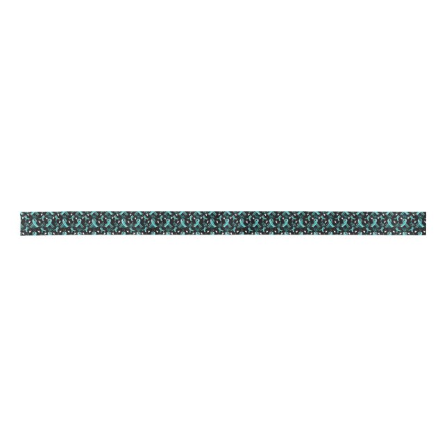 Teal Ribbon Awareness Seamless Pattern in Black (Front)