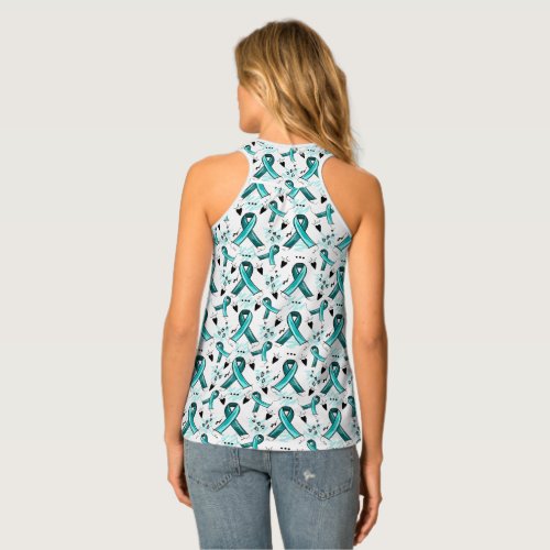 Teal Ribbon Awareness Seamless Pattern Tank Top