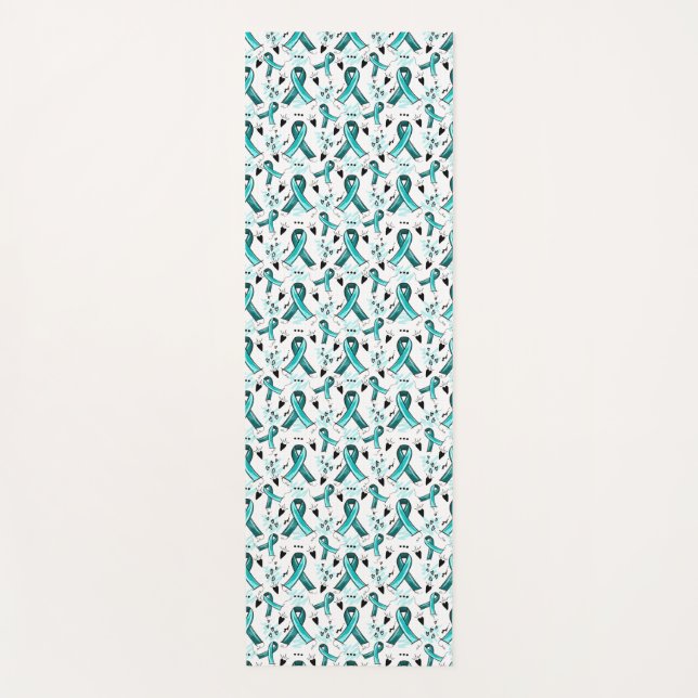 Teal Ribbon Awareness Seamless Pattern  Yoga Mat (Front)