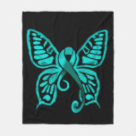 Teal Ribbon Butterfly! Fleece Blanket