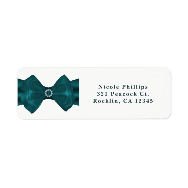 Teal Ribbon & Diamonds Bridal Shower Invitation Label (Front)