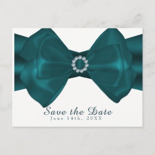 Teal Ribbon & Diamonds Elegant Glam Save the Date Announcement Postcard