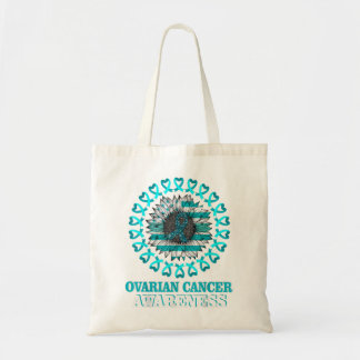 Teal Ribbon Flag Sunflower Ovarian Cancer Awarenes Tote Bag