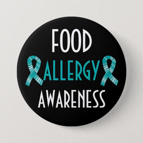 Teal Ribbon Food Allergy Awareness Black and Teal Pinback Button