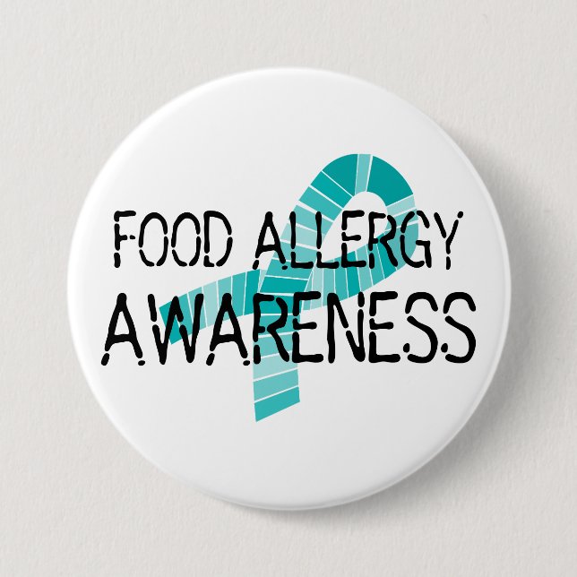 Teal Ribbon Food Allergy Awareness Shades of Teal Pinback Button (Front)