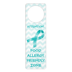 Teal Ribbon Food Allergy Friendly Zone Teal Door Hanger